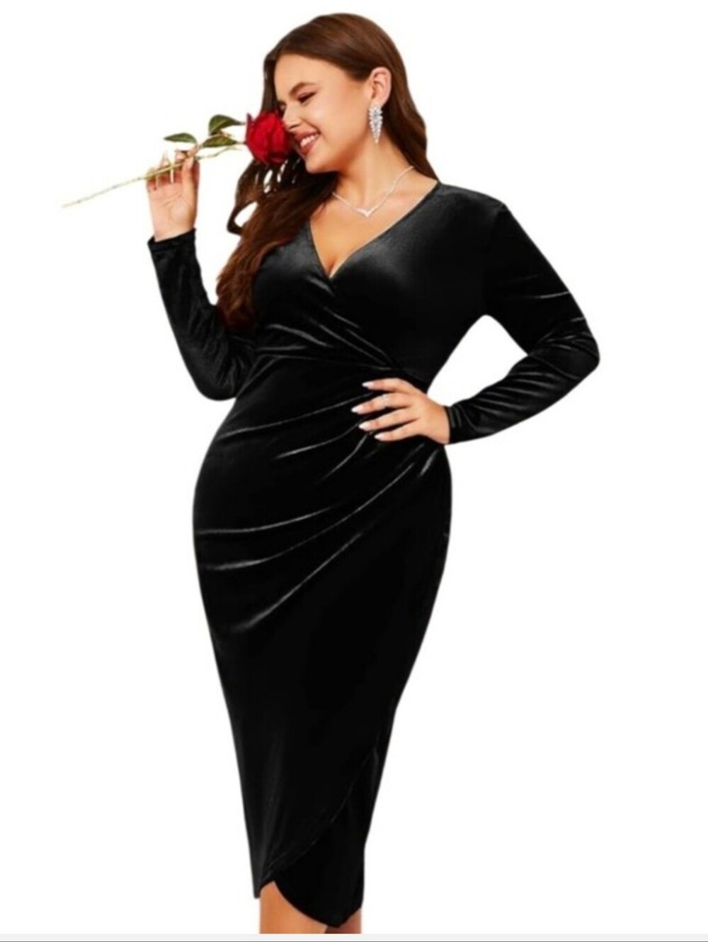 Black Velvet Wrap Midi Dress - Elegant Women’s Evening Dress